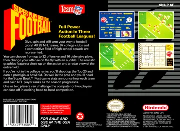 Super Play Action Football (USA) box cover back